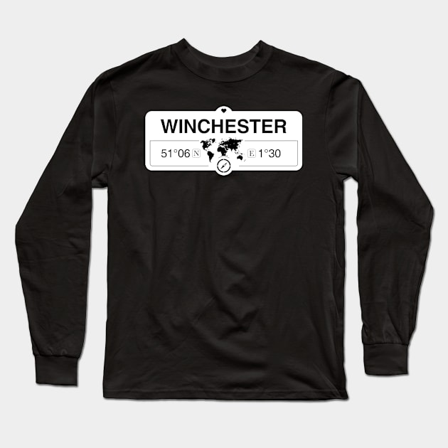 Winchester England GPS Coordinates Map Artwork with Compass Long Sleeve T-Shirt by MapYourWorld